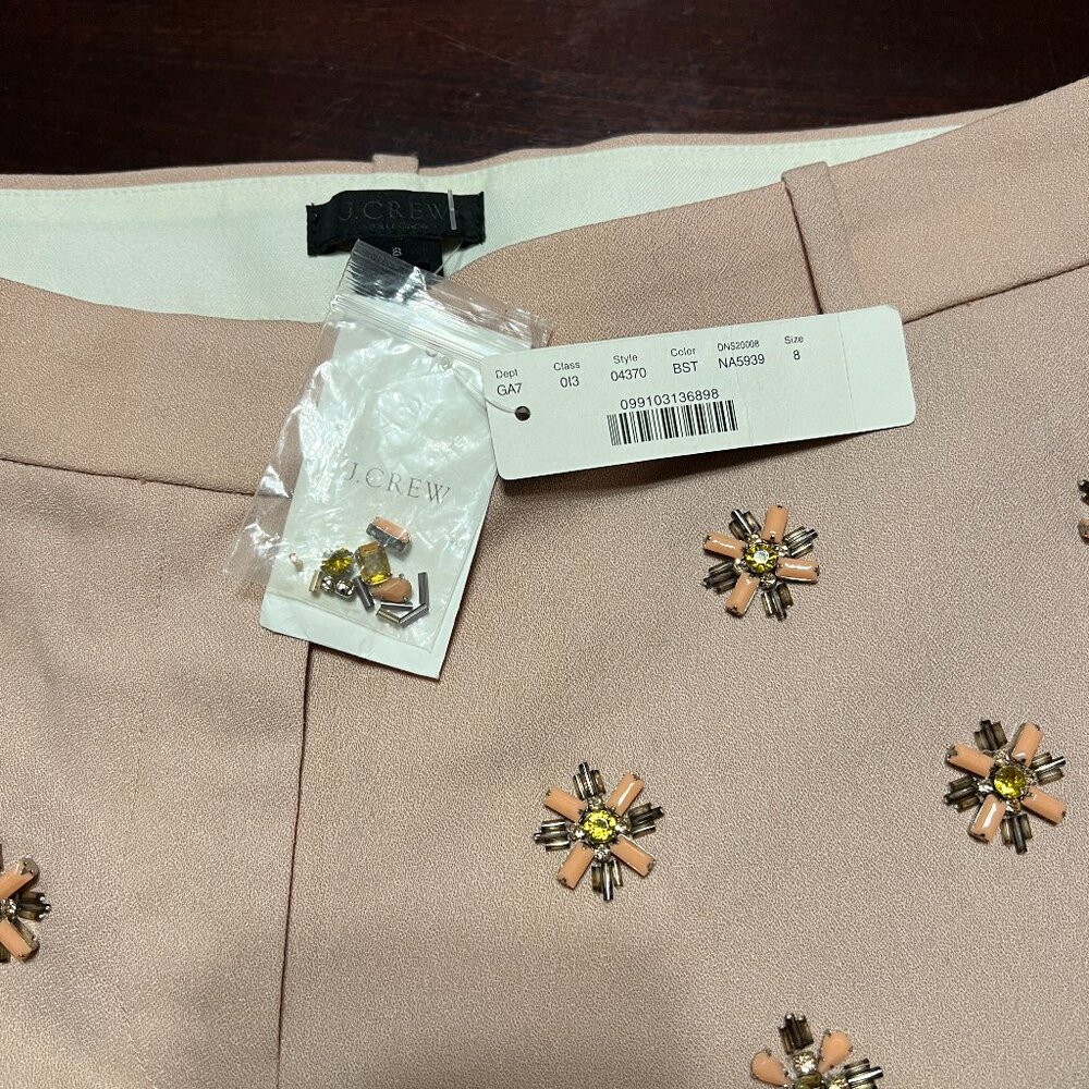 J CREW CAFE CAPRI BEADED EMBELLISHMENT SIZE 8 NWT COLOR BISCUIT - Picture 4 of 16